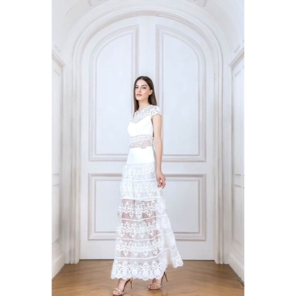 NWT Bronx + Banco Flamenco Lace Inset GownWhite - Picture 4 of 8